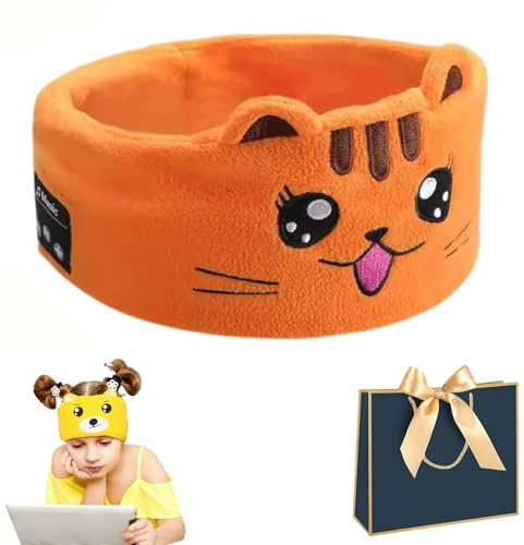 Stirnband Mit Bluetooth Lautsprecher, Verstellbares Schlafmaske, So Weich Wie Ein Kissen, Lässt Sich Überall Mit Hinnehmen, Waschbar, Für Kinder Nickerchen Reisen (Katze)