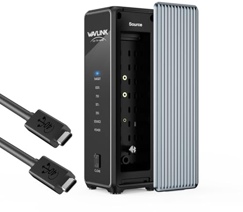 WAVLINK Case SSD M.2 NVMe 40Gbps,Dual Bay Case Esterno | Clonazione Offline,Enclosure USB 4 Compatibile a Thunderbolt 5/4/3 fino a 3300 MB/s,Ventola di Raffreddamento