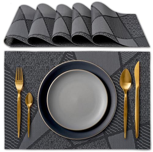 IPEA Tischsets Abwaschbar Schwarz 45 x 30 cm - 6er Set - Für Abendessen, Mittagessen, Frühstück - Hitzebeständig, rutschfest, Schmutzabweisend für Küchentisch und Wohnzimmer - Platzsets Abwischbar
