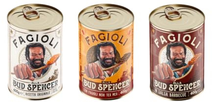 MIX Fagioli BUD SPENCER - 1 Barattolo Fagioli Pinto Ricetta originale + 1 Barattolo Fagioli Neri Tex-Mex + 1 Barattolo di Fagioli salsa Barbecue, Barattoli da 400gr - PRODOTTO ORIGINALE BUD POWER