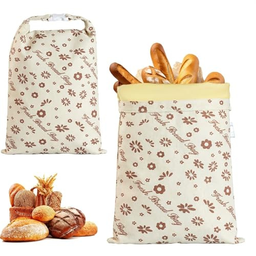 2 Pack Extra Large Beeswax Bread Bags with Zip Closure, Reusable Cotton Linen Sourdough Storage Bags, Natural Beeswax Lining Food Storage for Homemade Bread, Loaves & Baked Goods (C)
