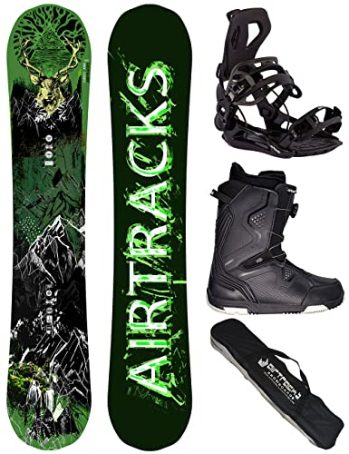 Airtracks Herren Snowboard Set Freeride Freestyle Forest King Carbon Wide Hybrid Rocker 156 - Snowboard Bindung Master - Snowboardboots Strong ATOP 45 - SB Bag