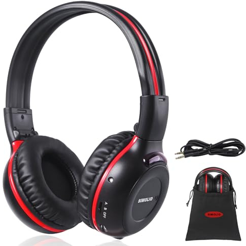 SIMOLIO IR Kopfhörer für Auto DVD, 2-Kanal Infrarot Kopfhörer für Kinder mit 3.5mm Aux-Kabel, Faltbarer, Leicht, Perfekte Ergänzung zu unseren Kopfstützen, Deckenmonitoren & Rear Seat Entertainment