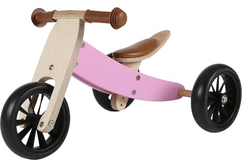 Bandits & Angels Smart Bike Laufrad Holz 4-in-1 Retro Pink ab 1 Jahr – Für Jungen und Mädchen – Laufrad aus Holz – Umkehrbar in Dreirad und Zweirad – Verstellbarer Sattel