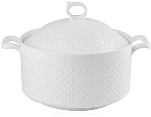 RONGJJ Casseruola, Padella in Ceramica Bianca Pura, Pentola di Terracotta Rotonda A Doppio Manico, Forno Olandese, Padella Antiaderente Resistente E Nutriente, White, 8 inch