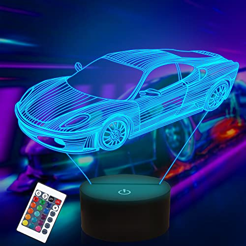 Attivolife Auto 3D Geschenke Lampe, Rally Vehicles Illusion Optisches Nachtlicht 16 Farbwechsel mit Fernbedienung, Kinderzimmer Dekor Geburtstagsgeschenk Geschenk für Sport Rennfahrer Jungen Männer