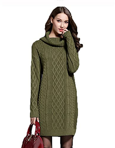HZQIFEI Vestiti Donna Invernali, Abito in Maglia Aderente Maglione Manica Lunga Vestito Casual Mini Vestiti (Verde Militare, XL)
