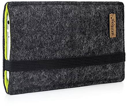 stilbag Handyhülle Finn für Apple iPhone 13 | Smartphone-Tasche aus Filz | Kompatible Schutzhülle | Handytasche Made in Germany (Anthrazit - apfelgrün)