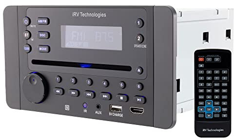 iRV Technology iRV62 AM/FM/DVD/CD/MP3/MP4/HDMI in&out w/ARC/App/Surround Sound/Bluetooth 5.0 /CEC/NFC/Clock/Wall mount RV Stereo,2 Zones/4 Speaker Output 4x15W,USB Using 5V Charging Both Android&Apple