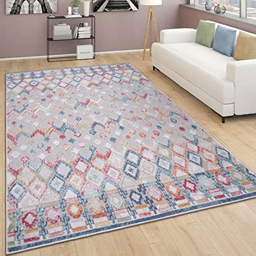 Paco Home Outdoor Teppich Wetterfest Wohnzimmer Küchenteppich Balkon Modern Skandi Ethno Muster Geometrisch Abstrakt 3D, Grösse:160x220 cm, Farbe:Bunt 2