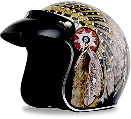 Retro Motocrosshelme, Motorrad Halboffener Helm, DOT/ECE-Zugelassen 3/4 Helm, Jet Helm Integralhelm Herren Damen, Persönlichkeit Scooter Moped Chopper Rennhelm ( Color : A , Size : XL=(61-62cm) )