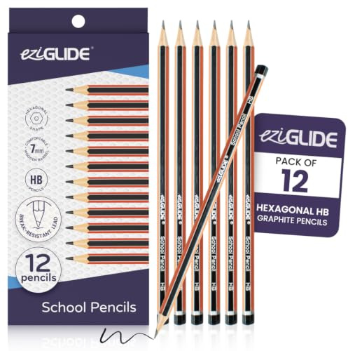 Eziglide HB Pencils, Pack of 12 Hexagonal Graphite Pencils for Kids