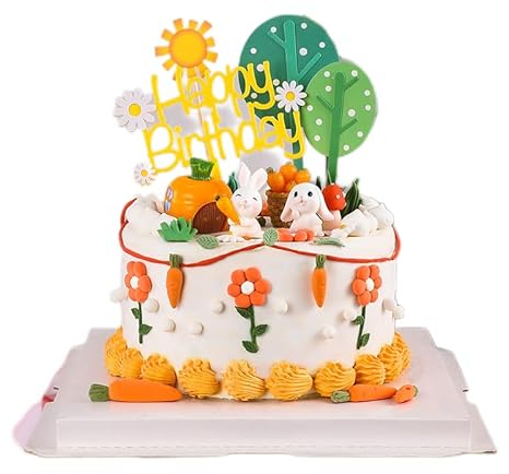 9 Pcs Bunny Birthday Decorations Rabbit Carrot Cake Picks For Baby Shower Birthday Party Supplies