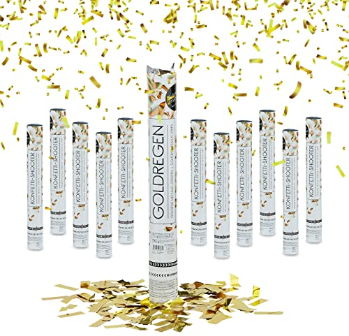 Relaxdays Canons à confettis 12x,6-8 m de Hauteur d'effet, Nouvel an, Anniversaire, Mariage, 40 cm, en Papier, Or