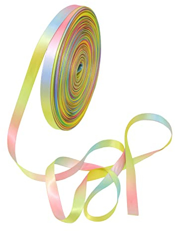 Honbay 45,7 m doppelseitiges, buntes Satinband, Farbverlauf, Regenbogen-bedrucktes Polyesterband für DIY-Kleidung, Urlaub, Hochzeit, Dekoration, Handwerk (9 mm)