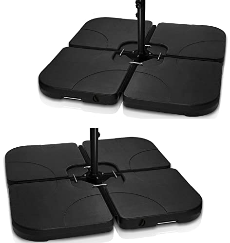 Joparri Lot de 2 supports de parasol pour parasol 160 kg - Poids: 4 pièces - Pour parasol déporté - Croix de sol - Noir - Remplissage d'eau ou de sable