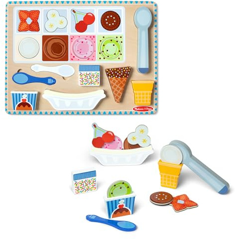 Melissa & Doug Glasspussel i trä & Lekset, 16 magnetiska delar med skopa | Låtsasmat av trä | Pussel | Barn leksaker | Leksaker barn 3 år | Montessori | Busy board | Gåva för pojke eller flicka