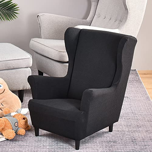 Highdi Kinder Sesselhusse Ohrensessel aus Jacquard, Kindersessel Bezüge Hoher Rücken, Elastischer Elasthan Sesselhusse für Relaxsessel, Fernsehsessel, Lesesessel (Schwarz)