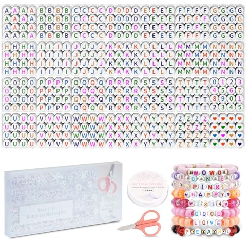 1450 Stück Buchstaben Perlen Set, 4x7 mm Farbig Acryl ABC Perlen Für Perlen Zum Auffädeln Zahlen Perlen Herz Perlen BuchstabenPerlen Armbänder Selber Machen