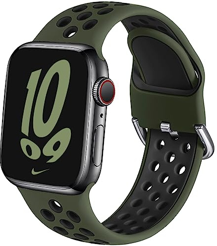 Sportband kompatibelt med Apple Watch 42 mm 44 mm 45 mm 46 mm 49 mm 38 mm 40 mm 41 mm kvinnor män, andningsbart mjukt silikonersättningsarmband för iWatch SE3/2/1 serie 11 10 9 8 7 6 5 4 3 Ultra 3/2/1