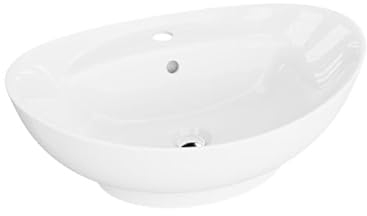 LAVITA Lavabo da Appoggio Terra Ovale | Con Troppopieno e Foro per Rubinetto | Porcellana di Alta Qualità | 59,5 x 39 x 17,5 cm | Bianco