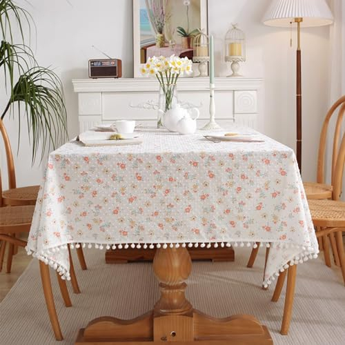 Tischdecke Vintage Landhaus, Baumwolle Blume Tischtuch für Küche, Picknick, Tischdekoration, Rosa, Stil 1, 140 x 260 cm