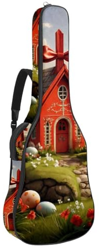 Akustikgitarrenkoffer für 40/41/42 Zoll Gitarren, wasserdichte Gigbag mit Schutzschicht, Rotes Osterkreuzhaus, mehrfarbig, 42.9x16.9x4.7 in, Gitarrentasche