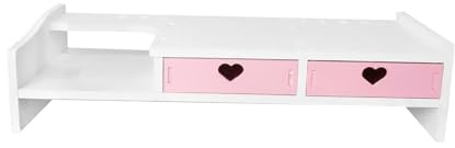 BaotyJie Support de Moniteur, Support de Bureau, Organisateur de Rangement, étagère surélevée pour Ordinateur, Support de Moniteur Robuste pour Ordinateur Port, 2 tiroirs Roses