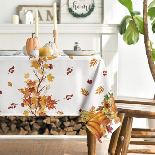 Artoid Mode Kürbisse Ahornblätter Sonnenblumen Herbst 140x200 cm Tischdecke | Saisonal Fall Fleckschutz Tischwäsche Küche Party Dekor
