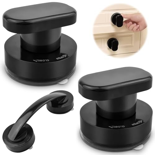 GZLCEU 3 Pezzi Forte Ventosa Pull Set, Nero Ventosa Maniglia Porta per Porta in Vetro,Armadio,Cassetto,Frigorifero,Porta del Balcone,Maniglia Ventosa per Frigo