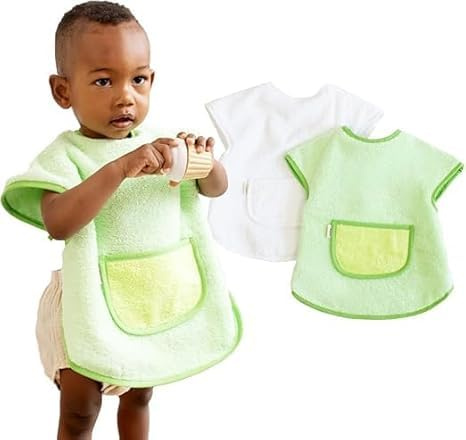 Bugalin Baberos Bebe Impermeables con Mangas | Babero Con Manga Corta - Bebe BLW | Fáciles de Poner | Tela Rizo 100% Algodon y Impermeable | Ideal para Comer | Fabricados 100% en España
