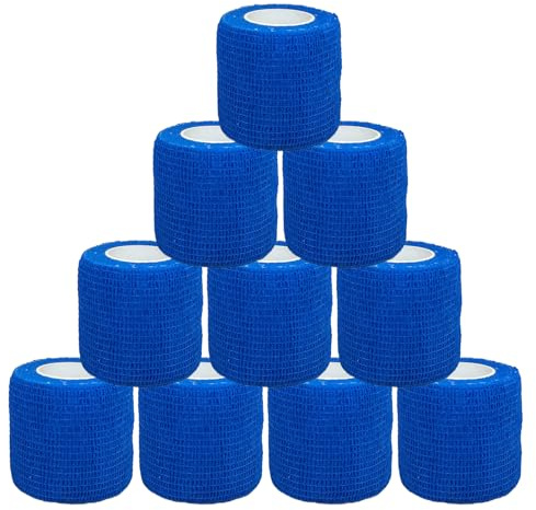 Selbsthaftender Verband Tape Sport Elastische Fixier Binde Mullbinden Blau | 10 Rollen Selbsthaftende Bandage Haftbandage Verband Pflasterverband Für Finger Handgelenk und Sprunggelenk 5cm X 4.5m