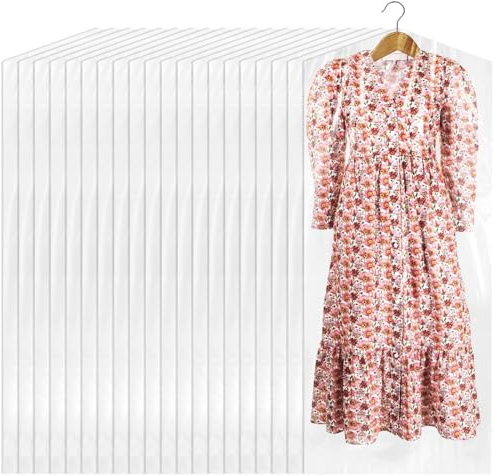 50PCS Clear Plastic Garment Bags, 60x150 cmDry Cleaner Bags Clear | Dust-proof Plastic Garment Bag for Hanging Clothes, Home Storage, Travel, Moving
