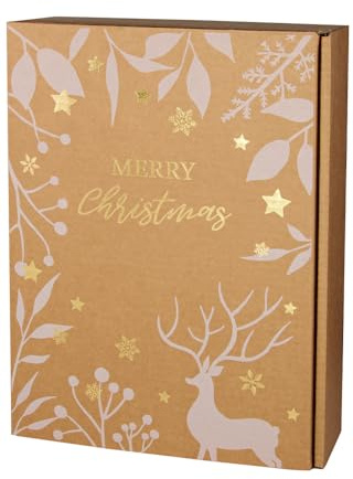 Wein Geschenkkarton Weihnachten, für 3 Flaschen - Winterzauber Natur & Gold, FSC zertifiziert, Präsentschatulle mit Trenneinlage für Weinflaschen, Weihnachtsmotiv