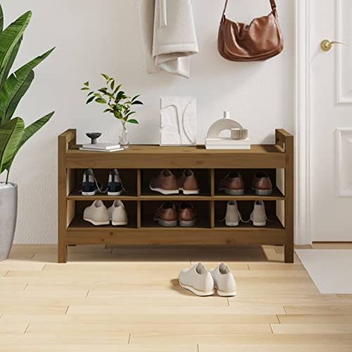 Somanki Flurbank, Sitzbank Esszimmer, Küchenbank, Bank Esszimmer, Hockerbank, Pflanzenbank, Betthocker, Sitzecke Küche, Honigbraun 110x40x60 cm Massivholz Kiefer