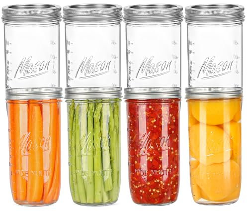 Harfuyee 24 oz Wide Mouth Mason Jars - 8 Pack Canning Jars with Metal Airtight Lids and Bands, 24 oz Glass Jars for Fermenting, Pickling, Meal Prep, Overnight Oats, Jam, Jelly, DIY Projects