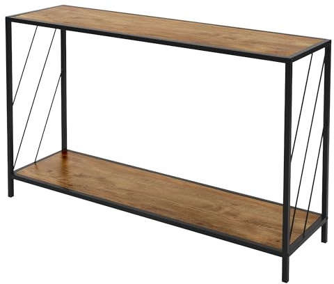 ML-Design Table Console 120x33,5x75 cm, Marron/Noir, Aspect Chêne Rustique, Cadre en Acier et Plateau en Bois Aggloméré avec Revêtement Mélaminé, 2 Etagères, d'Appoint Entrée Couloir Déco