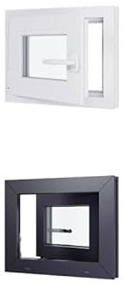 Fenêtre PVC - LxH 500x400 mm -Triple Vitrage - Bicolore blanc int/anthracite ext-poignée à droite