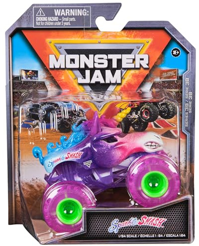 Monster Jam, Official Sparkle Smash Monster Truck, Die-Cast Vehicle, 1:64 Scale, Kids Toys for Boys Ages 3 and up