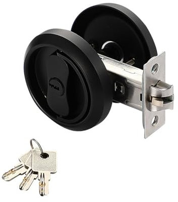 1 serratura di sicurezza rotonda in acciaio inox con chiavi, singola serratura di sicurezza per porta esterna, porta d'ingresso, porta di passaggio (nero)