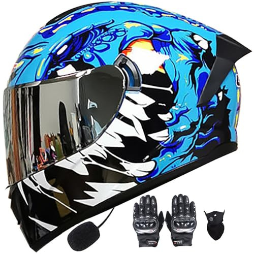 Letetexi Casco Integrale Moto Bluetooth,Caschi Moto Scooter Racing Uomo con Integrale Doppia Visiera Anti Nebbia,Casco Moto Full Face Omologato ECE,Casco Moto Leggero per Donna Uomo 55~64cm