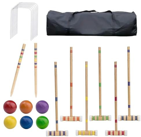 syayw Croquet Set - Croquet Set With Wooden Mallets | 6 Players Outdoor Crroquet Family Games | Reusable Wooden Bowling Kit | Sports For Lawn Backyard, Park