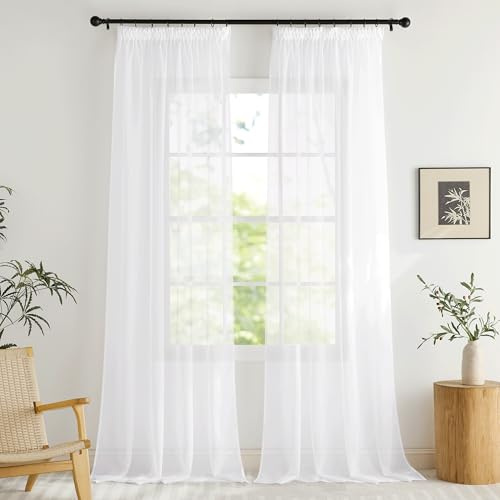 KGORGE Cortinas y Visillos Translucidas para Salon/Dormitorio/Comedor, Sheer Curtains Suave con Ganchos de Riel 2 Piezas,140x260cm,Blanco