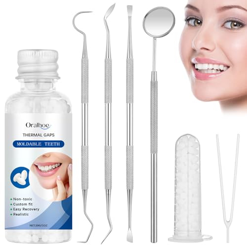 OFFCUP 30g Zahnersatzset Temporäre Zahnreparaturset Zahnersatz Selber Machen Provisorische ZahnfüLlung Zahnzement zur Reparatur von Zahnlücken und Abgebrochenen Zähnen mit 4 Werkzeugen
