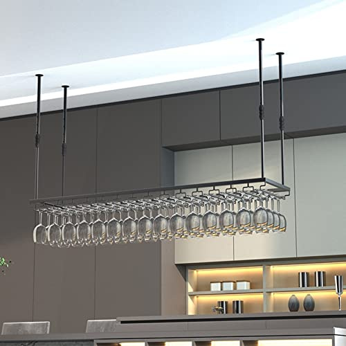 MWAYOYTE Weinregal und Weinglashalter für die Decke, hängende Weinflaschenregale für Bars und Küchen, Regal für Stielgläser unter dem Schrank, verstellbares Lagerregal