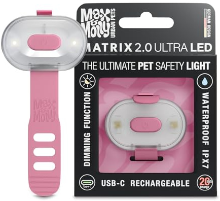 Max & Molly Matrix 2.0 Ultra LED, Hundelicht für Geschirr, Leine & Halsband, Rose, Wasserfest, USB Wiederaufladbar, Hundelampe LED, Hunde Leuchtanhänger für mehr Sicherheit bei Nacht