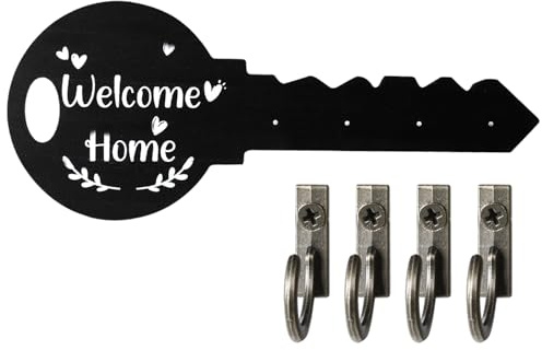 ARubyForest Key Holder for Wall with 4 Hooks Key Hooks Wall Mounted Key Holder Key Hook Wooden Key Rack for Wall for Kitchen Office Living Room Black