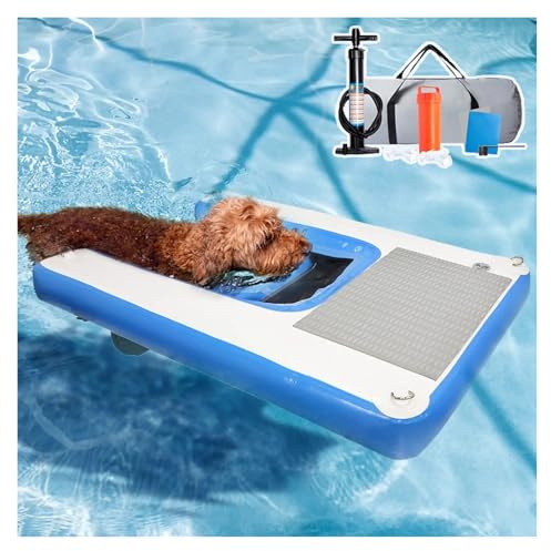 WAHHWF Hundebadeleiter Aufblasbare Hundebootrampe, schwimmende Dock-Wasserrampenleiter, sichere und leicht zugängliche Dockplattform, Hundefloß für Hunde bis zu 230 Pfund(Blue)
