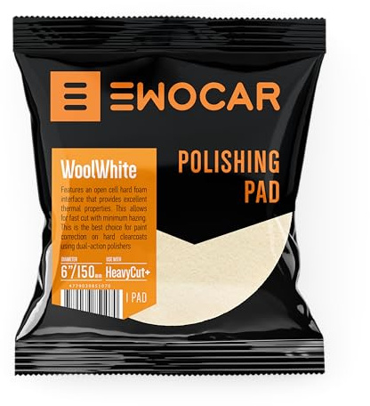 Ewocar WoolWhite 150mm Polierpad – Aggressives Wollpad für DA & Rotary Polierer – Ideal für Heavy Cut Schleifpasten – Hohe Abtragsleistung & gutes Finish – Langlebig & effizient