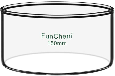 FunChem Coupelle de Cristallisation En Verre Borosilicaté Sans Bec pour Évaporation Et Cristallisation, Diamètre Extérieur 150 Mm, Cristallisoir de Laboratoire 1000 ml avec Fond Plat